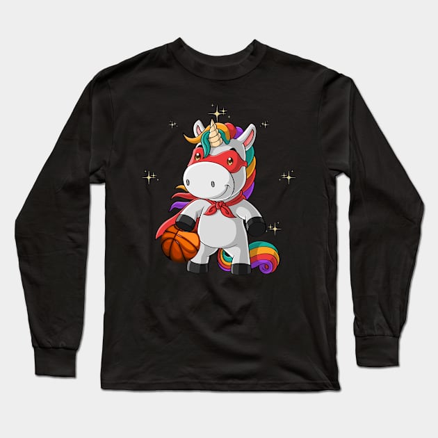 Basketball Unicorn, Unicorn Playing Basketball Sport Long Sleeve T-Shirt by PaulAksenov